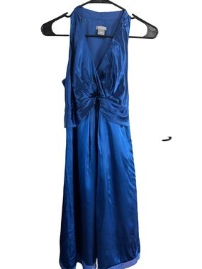 Ann Taylor Royal Blue Satin Twist-Front Maxi Dress